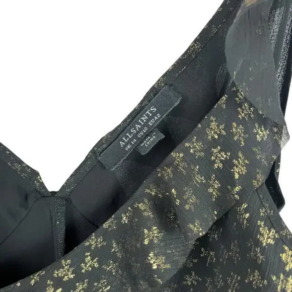 All Saints Derrell Black & Gold Ruffle Dress - Picture 10 of 15